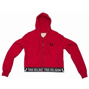 True Religion Hoodie Womens XS Red Full Zip Crop Long Sleeve Sweatshirt Classic